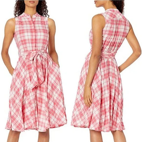 Calvin Klein Dresses & Skirts - Calvin Klein Pink Plaid Button Down Sleeveless Dress Fit & Flare Cotton Swing